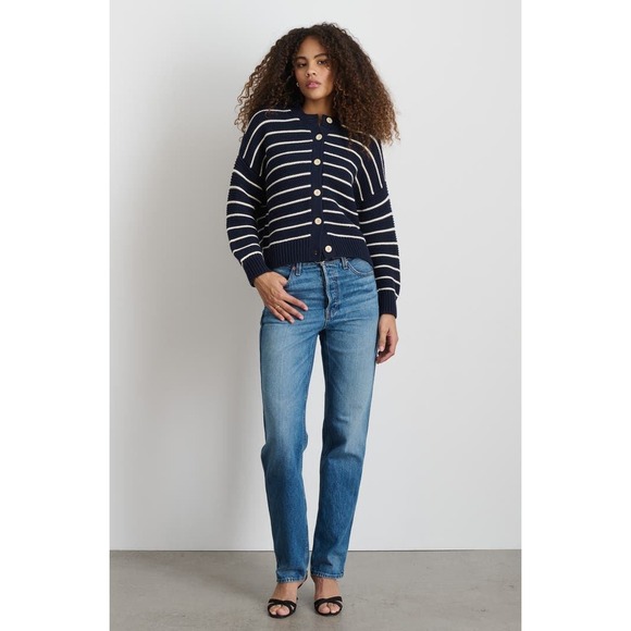 ALEX MILL Nico Chunky Stripe Cardigan Sweater Women's Large Cropped Oversized - Picture 10 of 10